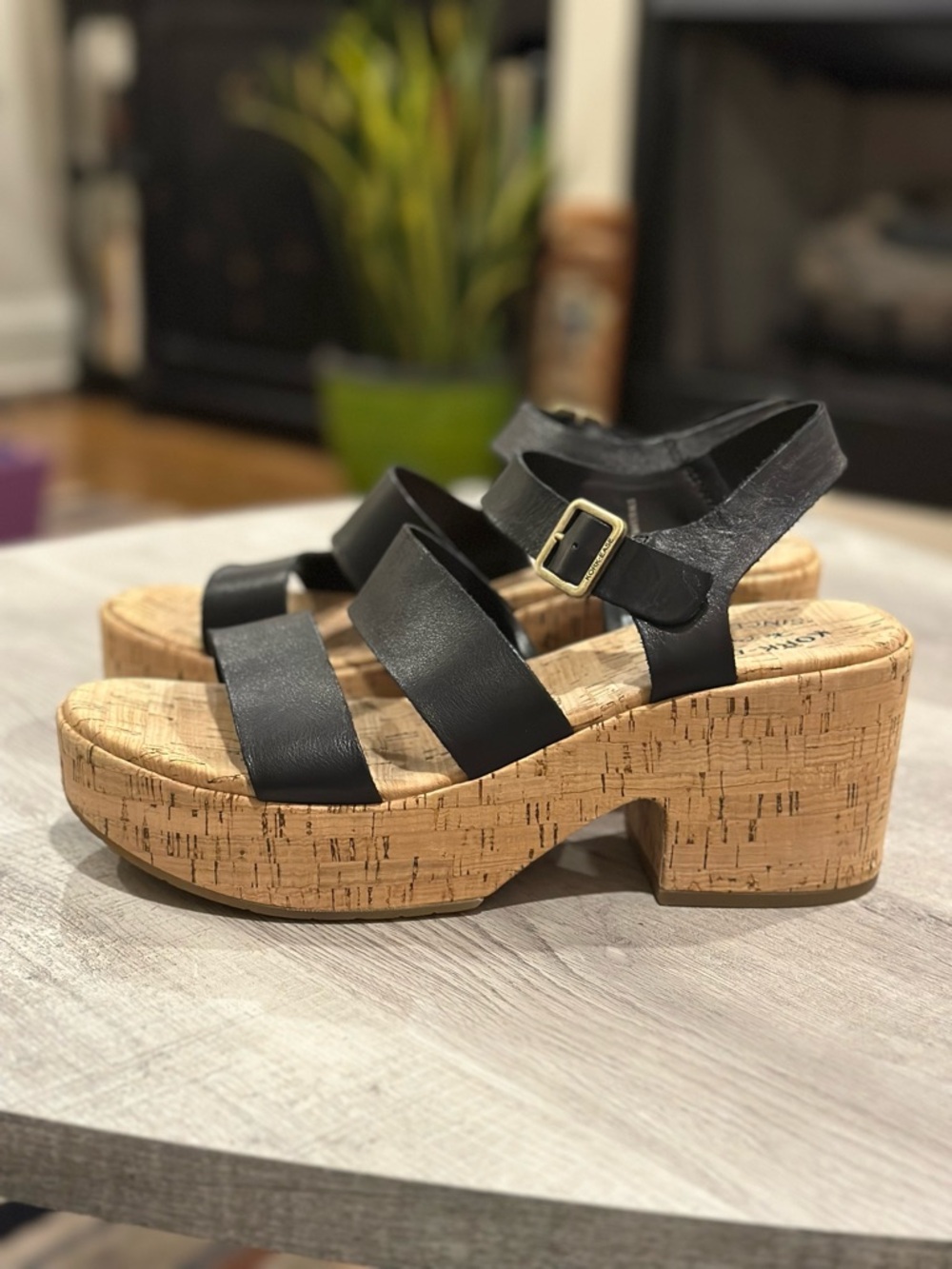 Kork-Ease Black Leather Cork Slide Sandal Size 10